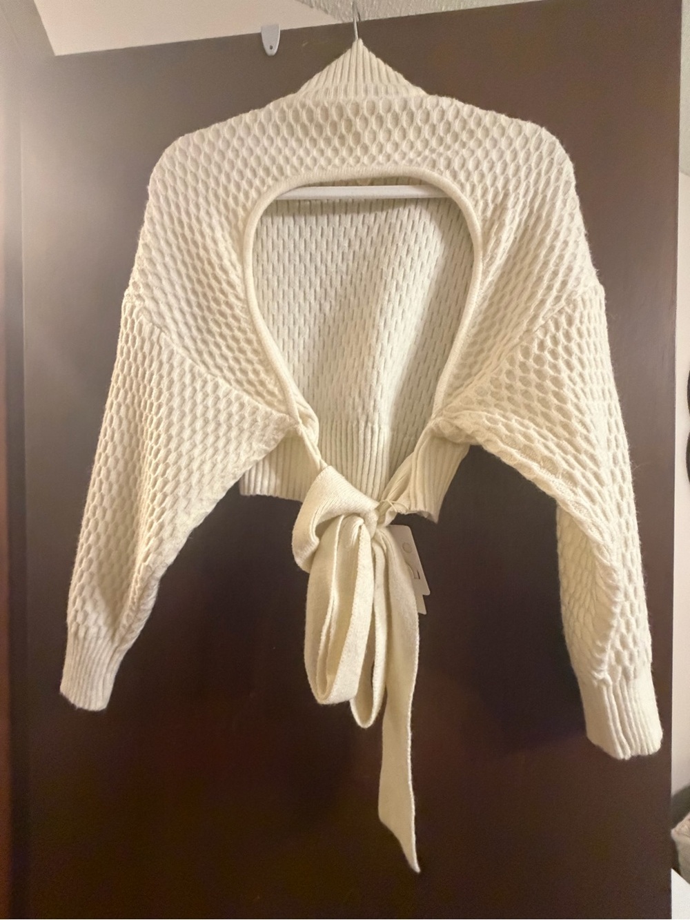 Commense Cream Cropped Turtleneck Sweater with Tie-Back - Picture 2 of 4